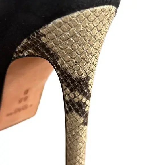 Coach Fulton Black Suede Snakeskin T-Strap Pointed Toe Stiletto Heels size 8.5 - Picture 7 of 9